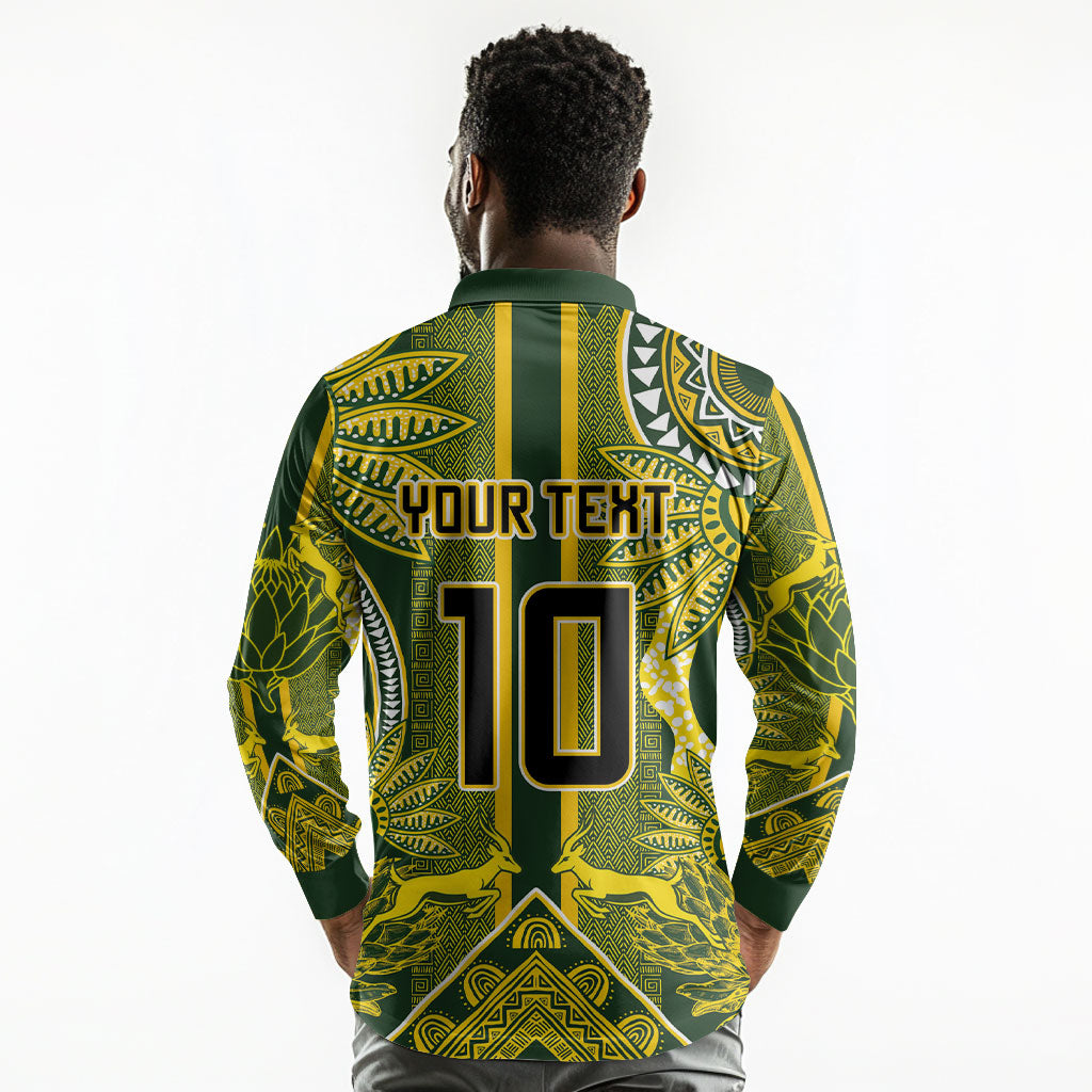 South Africa Rugby Custom Long Sleeve Polo Shirt Springbok with King Protea Inspired by African Heritage