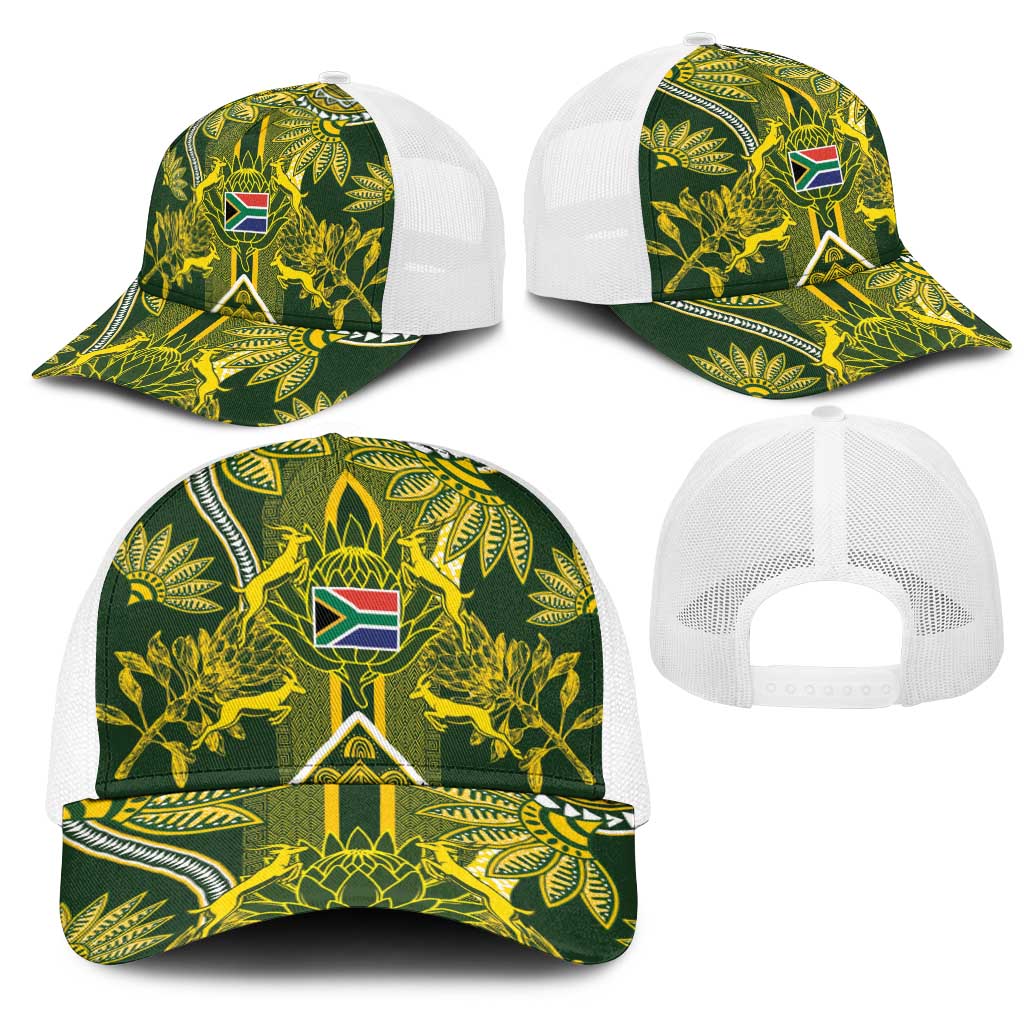 South Africa Rugby Mesh Trucker Cap Springbok with King Protea Inspired by African Heritage