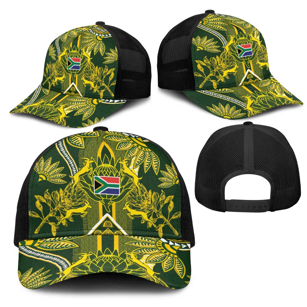 South Africa Rugby Mesh Trucker Cap Springbok with King Protea Inspired by African Heritage