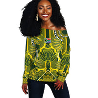 South Africa Rugby Custom Off Shoulder Sweater Springbok with King Protea Inspired by African Heritage