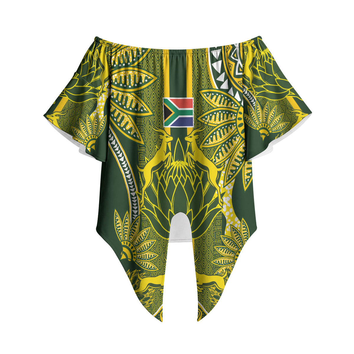 South Africa Rugby Custom Off Shoulder Wrap Waist Top Springbok with King Protea Inspired by African Heritage