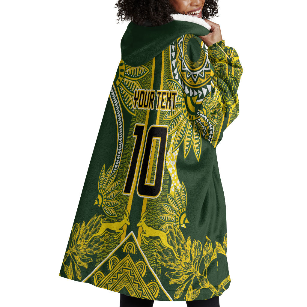South Africa Rugby Custom Wearable Blanket Hoodie Springbok with King Protea Inspired by African Heritage
