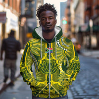 South Africa Rugby Custom Zip Hoodie Springbok with King Protea Inspired by African Heritage