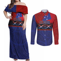 Personalised Samoan DNA-Proud of Samoa Couples Matching Off Shoulder Maxi Dress and Long Sleeve Button Shirt Polynesian Patterns - Wonder Print Shop