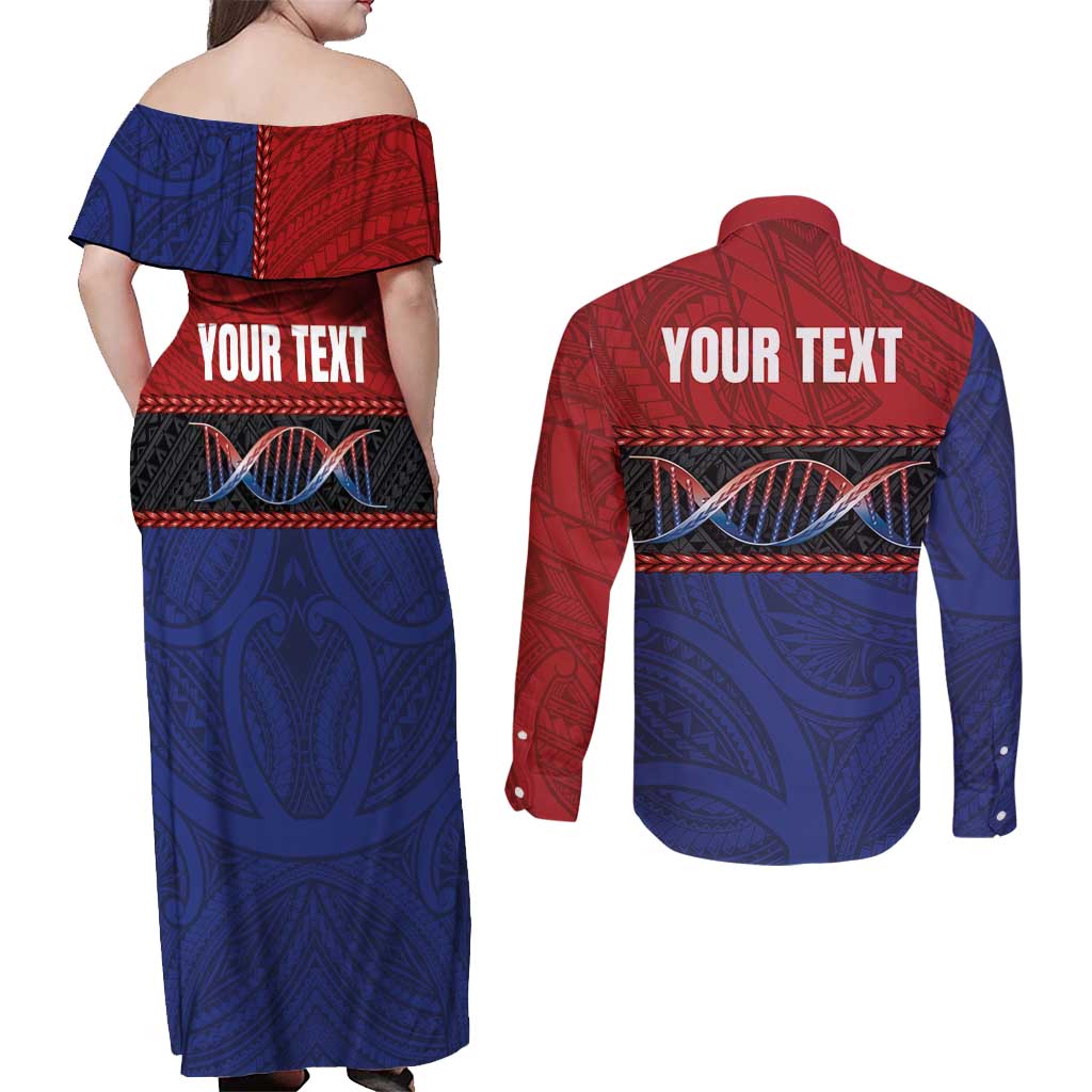 Personalised Samoan DNA-Proud of Samoa Couples Matching Off Shoulder Maxi Dress and Long Sleeve Button Shirt Polynesian Patterns - Wonder Print Shop