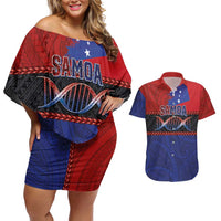 Personalised Samoan DNA-Proud of Samoa Couples Matching Off Shoulder Short Dress and Hawaiian Shirt Polynesian Patterns - Wonder Print Shop