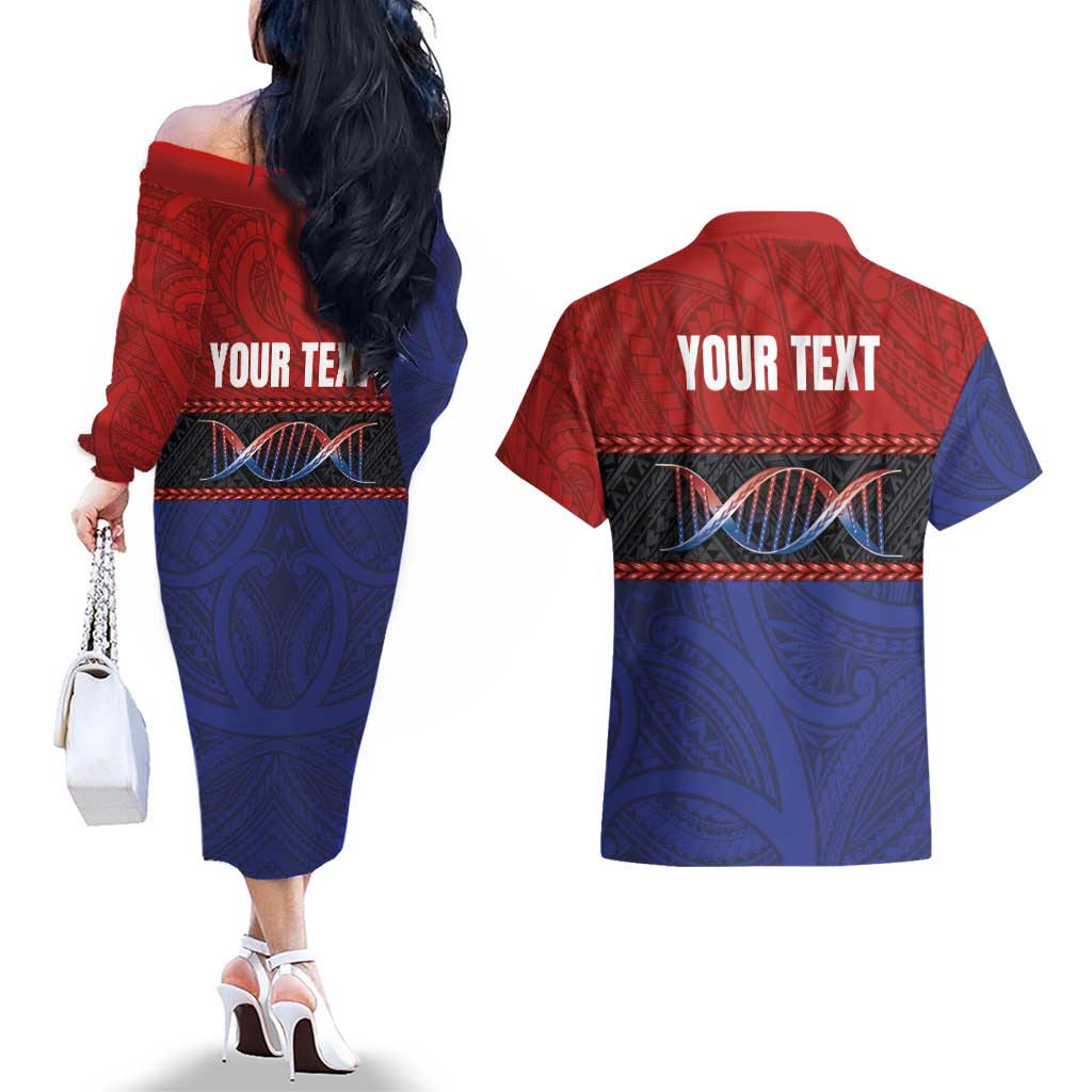 Personalised Samoan DNA-Proud of Samoa Couples Matching Off The Shoulder Long Sleeve Dress and Hawaiian Shirt Polynesian Patterns - Wonder Print Shop
