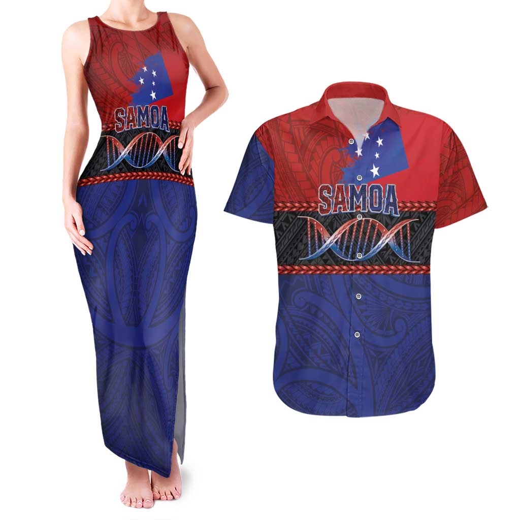 Personalised Samoan DNA-Proud of Samoa Couples Matching Tank Maxi Dress and Hawaiian Shirt Polynesian Patterns - Wonder Print Shop