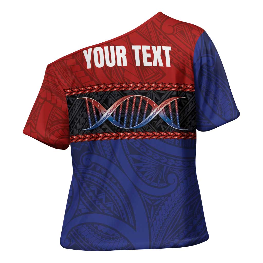 Personalised Samoan DNA-Proud of Samoa Cross Shoulder Shirt Polynesian Patterns - Wonder Print Shop
