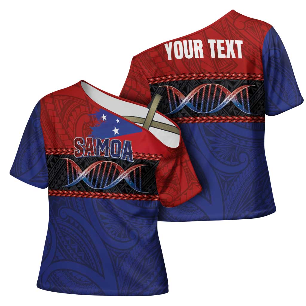 Personalised Samoan DNA-Proud of Samoa Cross Shoulder Shirt Polynesian Patterns - Wonder Print Shop
