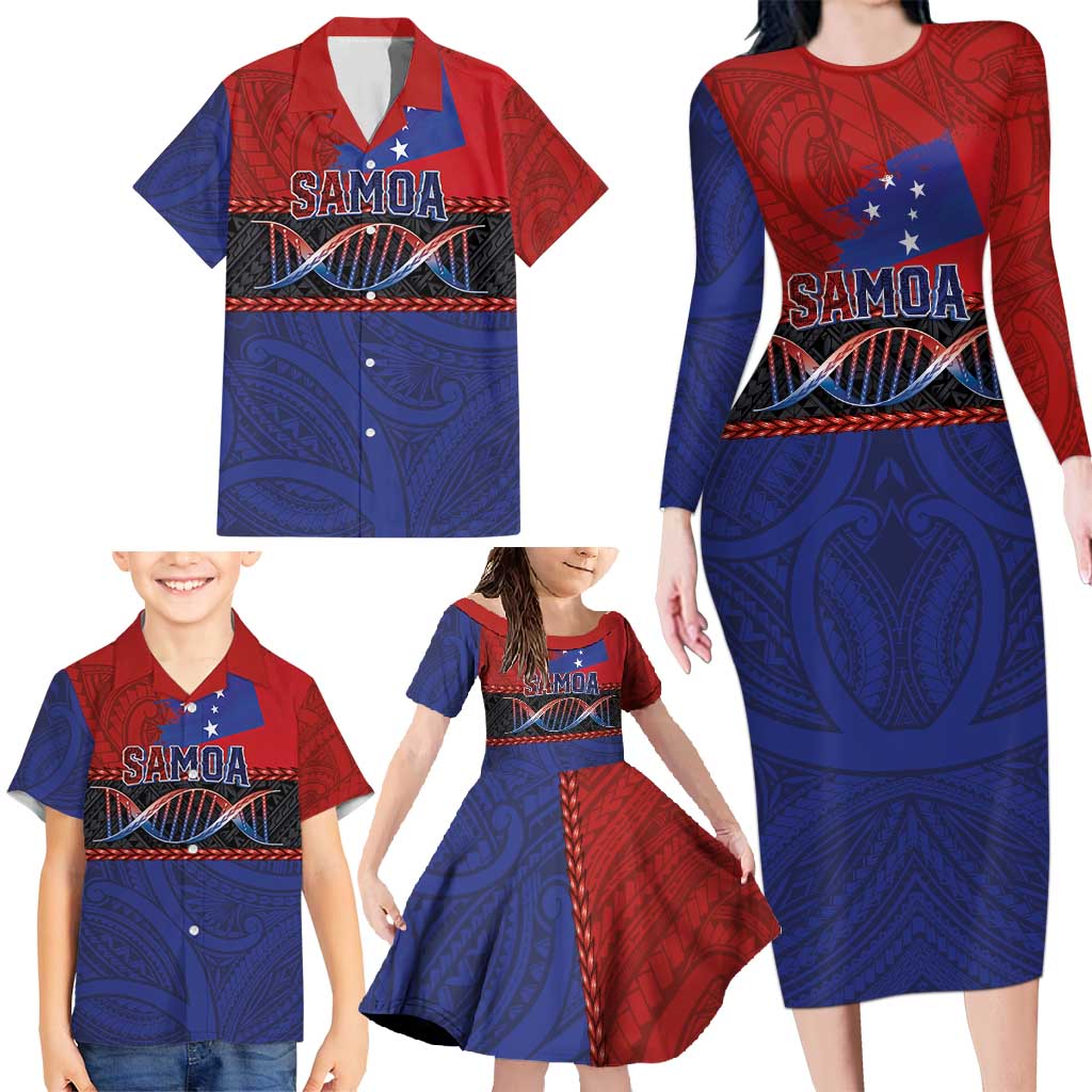 Personalised Samoan DNA-Proud of Samoa Family Matching Long Sleeve Bodycon Dress and Hawaiian Shirt Polynesian Patterns - Wonder Print Shop
