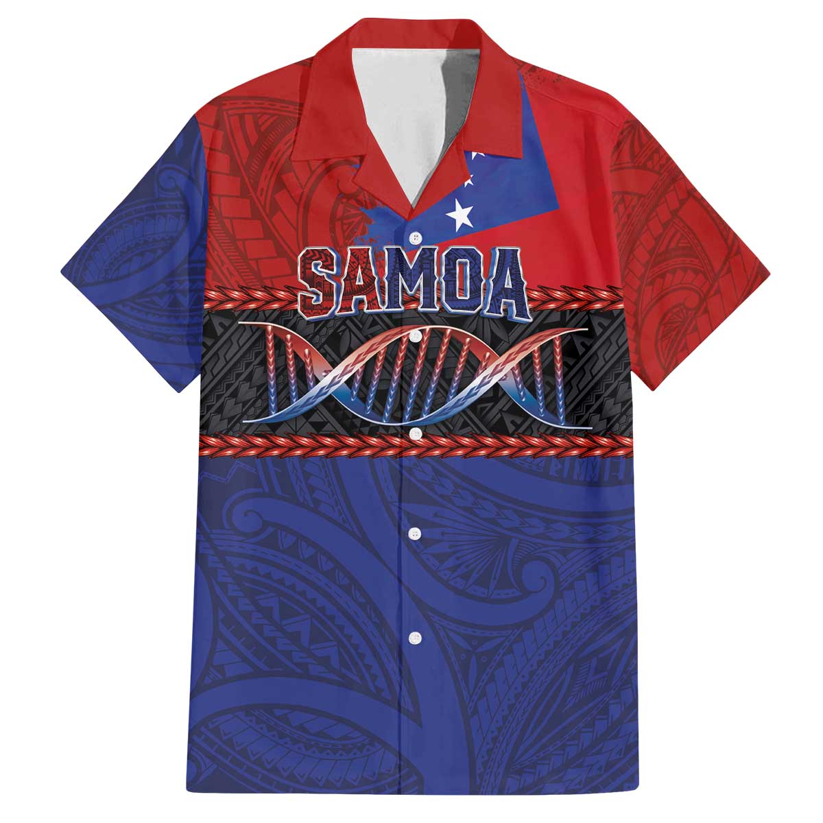 Personalised Samoan DNA-Proud of Samoa Family Matching Off The Shoulder Long Sleeve Dress and Hawaiian Shirt Polynesian Patterns - Wonder Print Shop