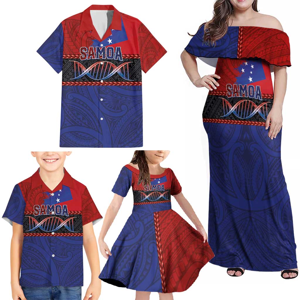 Personalised Samoan DNA-Proud of Samoa Family Matching Off Shoulder Maxi Dress and Hawaiian Shirt Polynesian Patterns - Wonder Print Shop