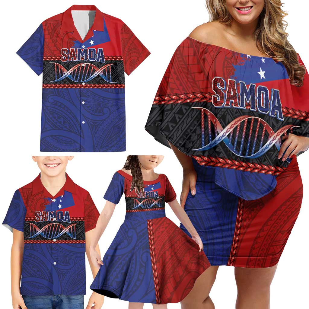 Personalised Samoan DNA-Proud of Samoa Family Matching Off Shoulder Short Dress and Hawaiian Shirt Polynesian Patterns - Wonder Print Shop