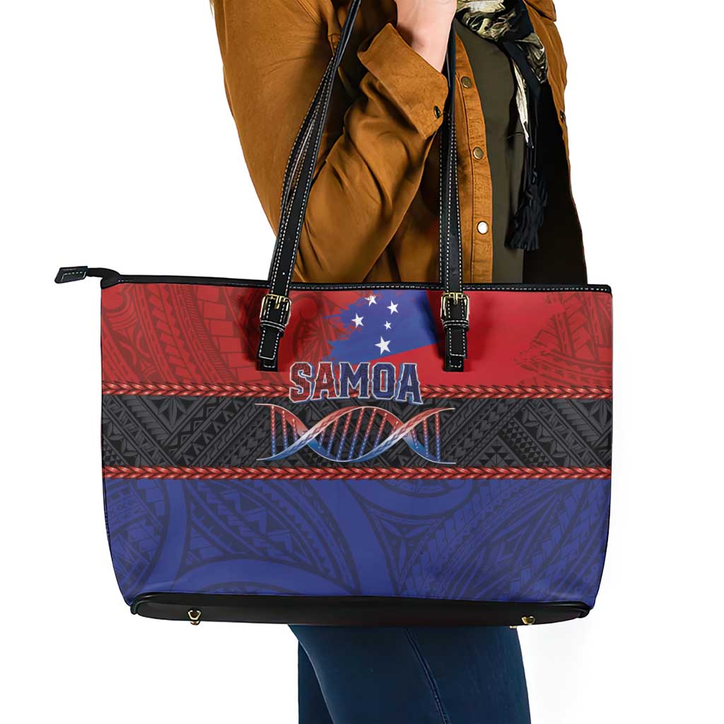 Samoan DNA-Proud of Samoa Leather Tote Bag Polynesian Patterns - Wonder Print Shop