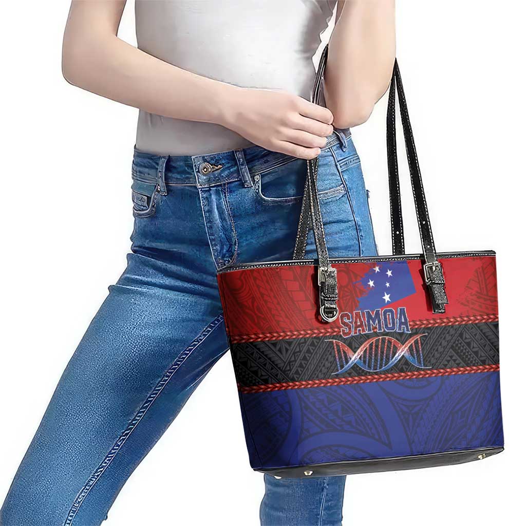 Samoan DNA-Proud of Samoa Leather Tote Bag Polynesian Patterns - Wonder Print Shop