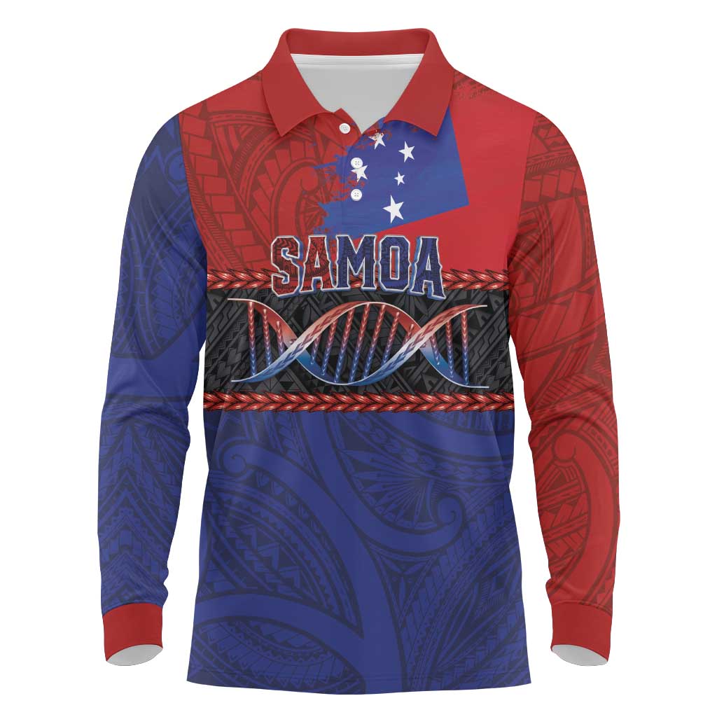 Personalised Samoan DNA-Proud of Samoa Long Sleeve Polo Shirt Polynesian Patterns - Wonder Print Shop