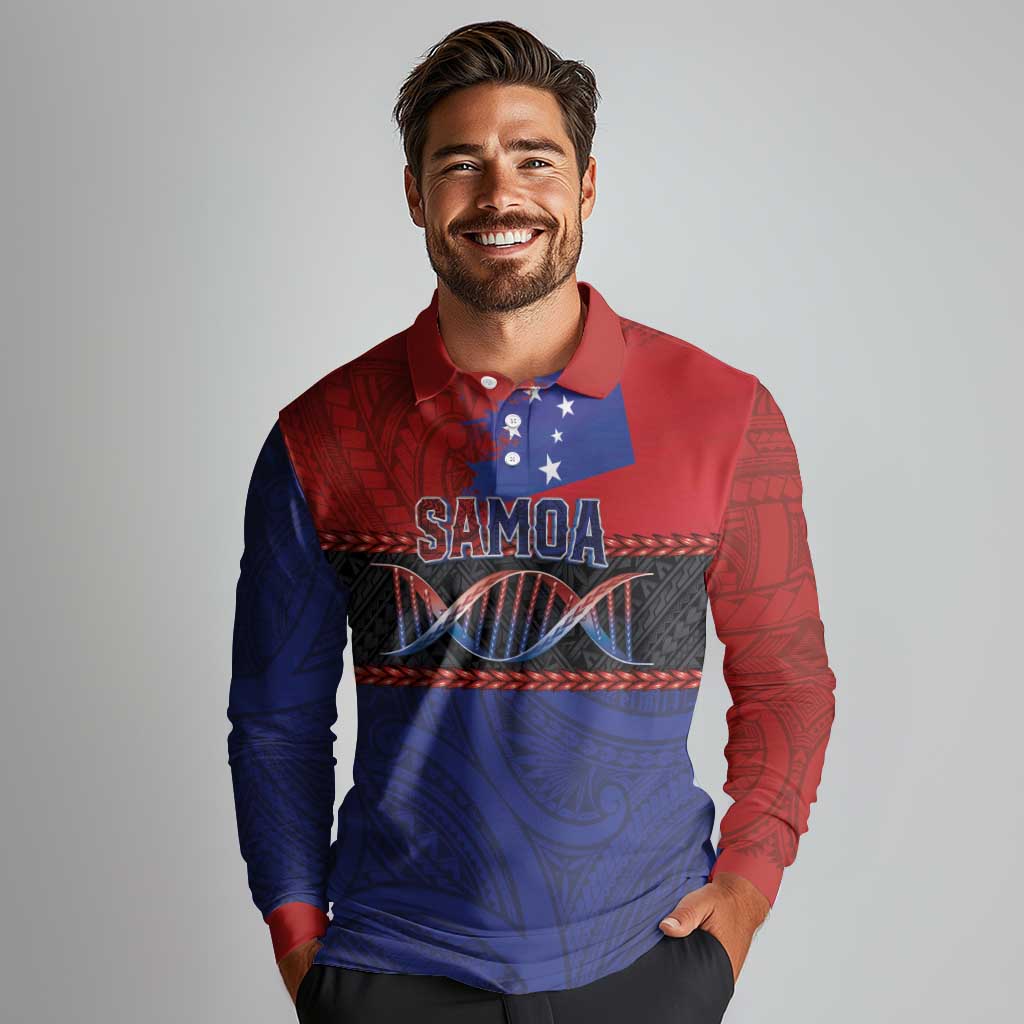 Personalised Samoan DNA-Proud of Samoa Long Sleeve Polo Shirt Polynesian Patterns - Wonder Print Shop