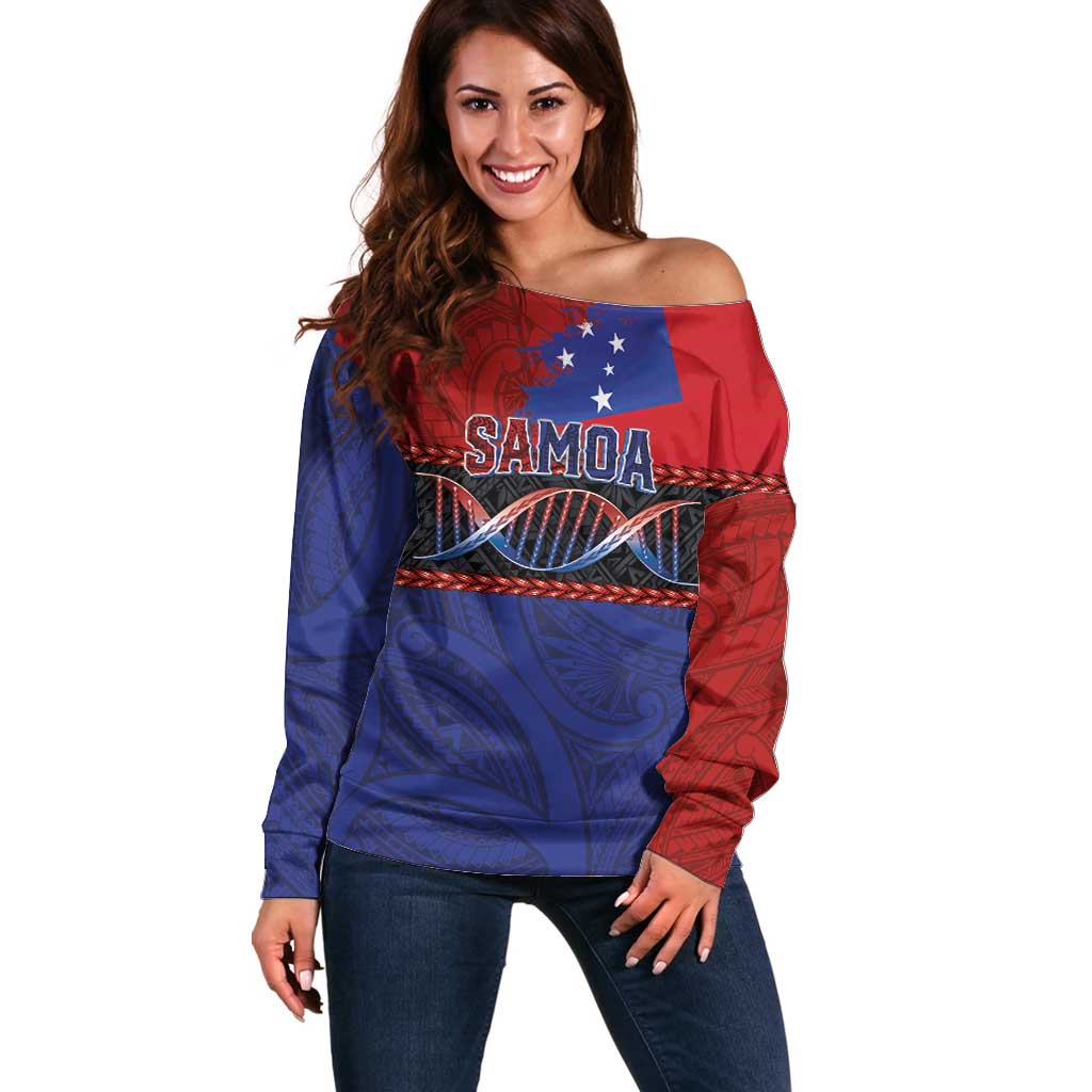 Personalised Samoan DNA-Proud of Samoa Off Shoulder Sweater Polynesian Patterns - Wonder Print Shop