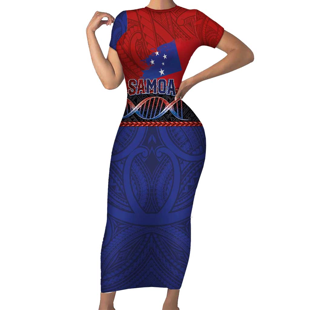 Personalised Samoan DNA-Proud of Samoa Short Sleeve Bodycon Dress Polynesian Patterns - Wonder Print Shop