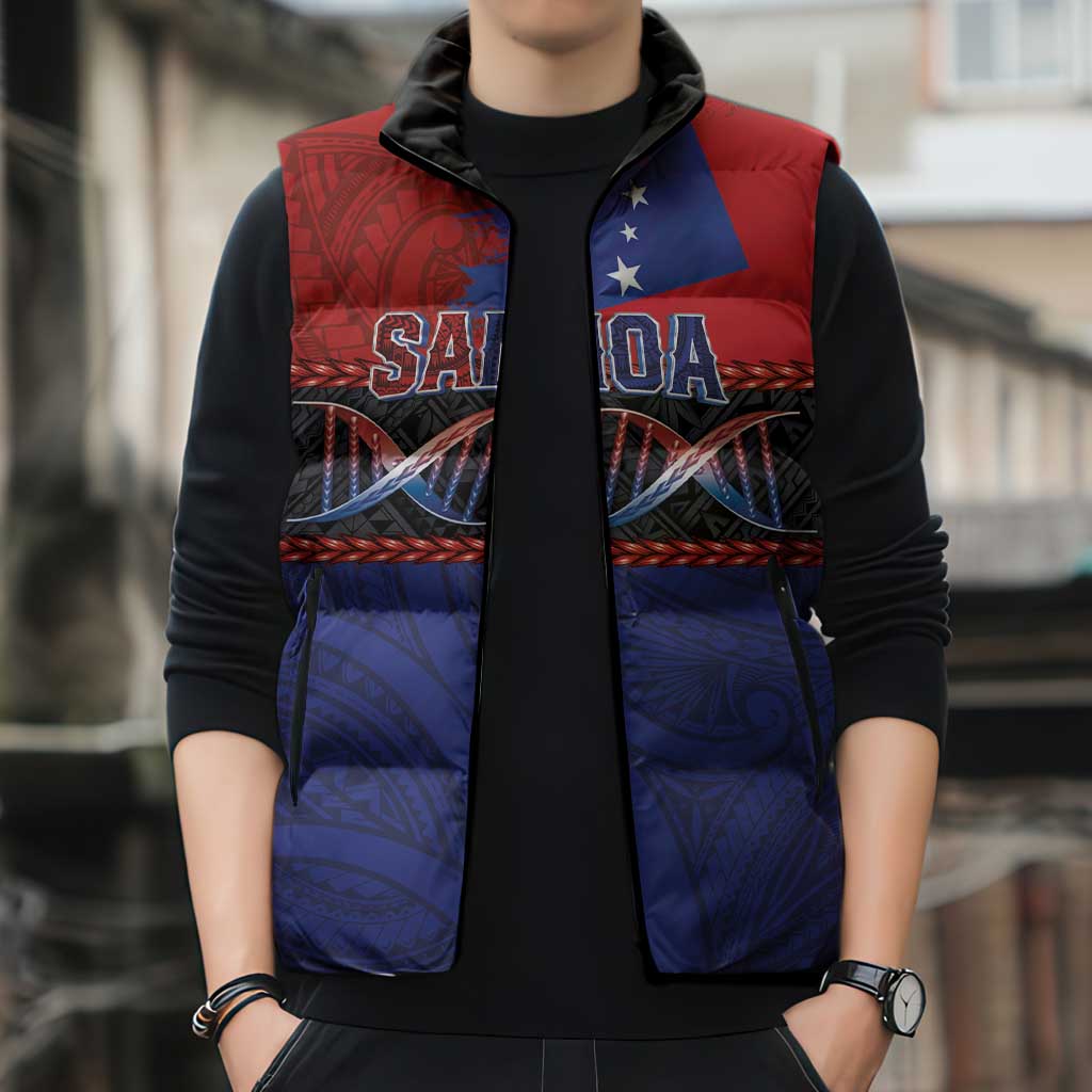 Personalised Samoan DNA-Proud of Samoa Sleeveless Puffer Jacket Polynesian Patterns - Wonder Print Shop
