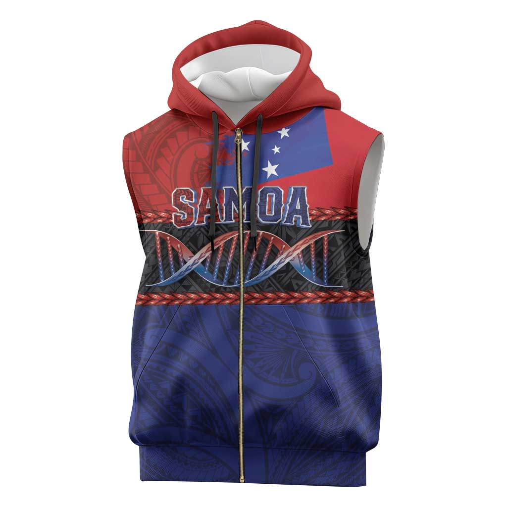 Personalised Samoan DNA-Proud of Samoa Sleeveless Zip Hoodie Polynesian Patterns - Wonder Print Shop