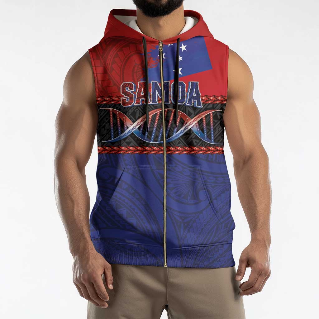 Personalised Samoan DNA-Proud of Samoa Sleeveless Zip Hoodie Polynesian Patterns - Wonder Print Shop