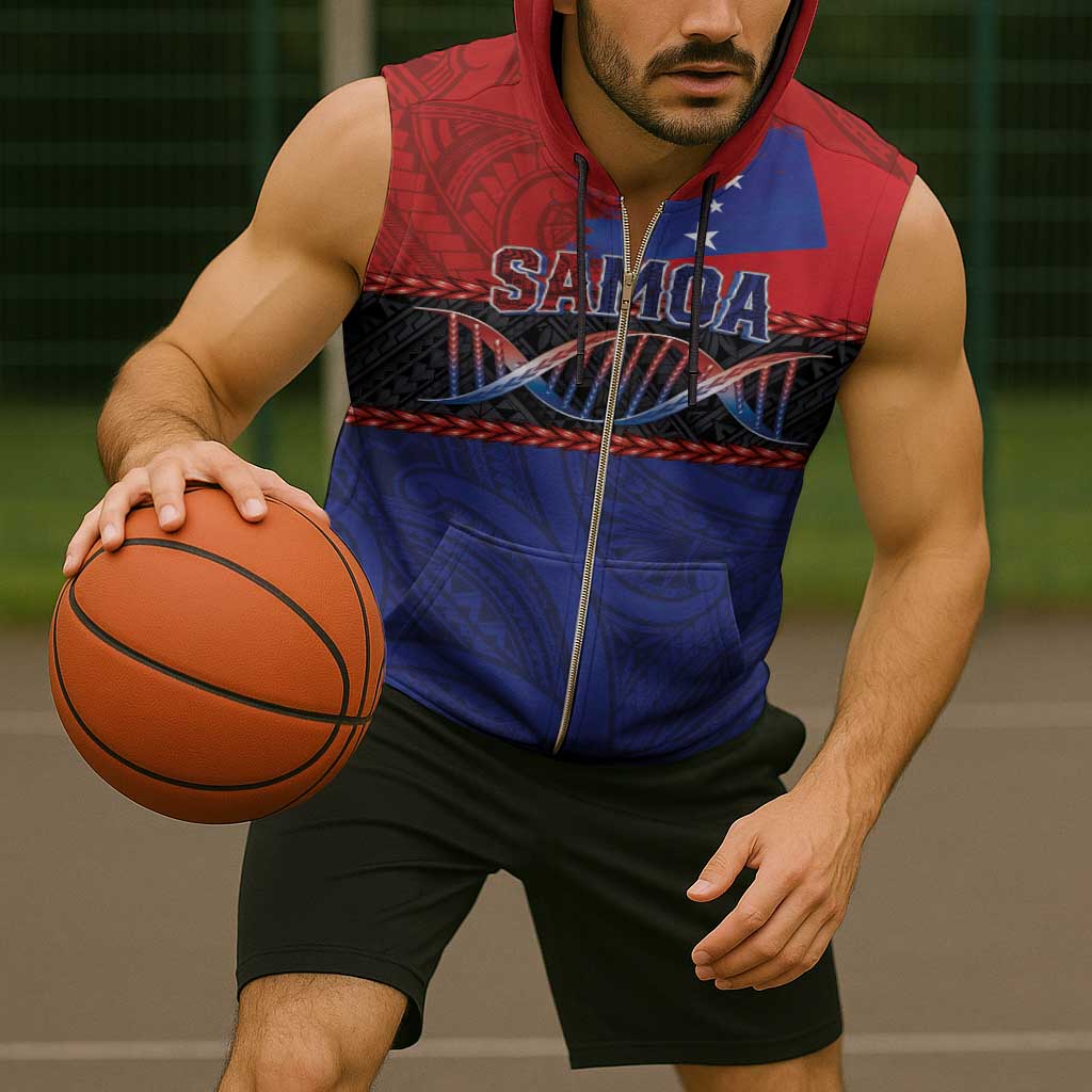 Personalised Samoan DNA-Proud of Samoa Sleeveless Zip Hoodie Polynesian Patterns - Wonder Print Shop