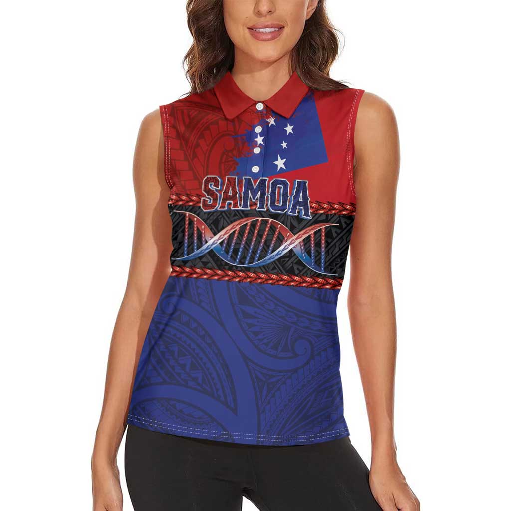 Personalised Samoan DNA-Proud of Samoa Women Sleeveless Polo Shirt Polynesian Patterns - Wonder Print Shop