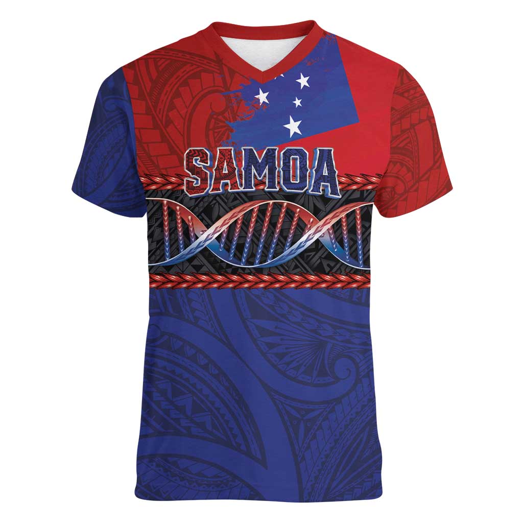 Personalised Samoan DNA-Proud of Samoa Women V-Neck T-Shirt Polynesian Patterns - Wonder Print Shop