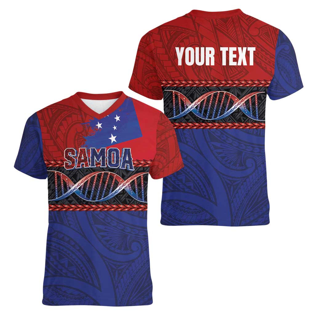 Personalised Samoan DNA-Proud of Samoa Women V-Neck T-Shirt Polynesian Patterns - Wonder Print Shop