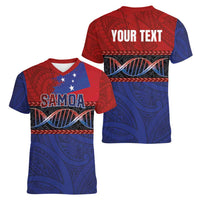 Personalised Samoan DNA-Proud of Samoa Women V-Neck T-Shirt Polynesian Patterns - Wonder Print Shop
