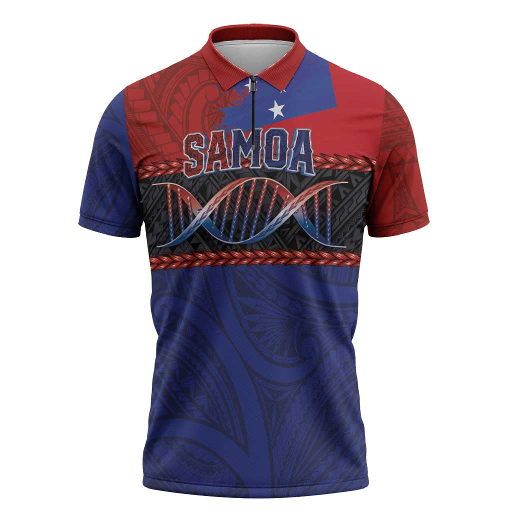Personalised Samoan DNA-Proud of Samoa Zipper Polo Shirt Polynesian Patterns - Wonder Print Shop