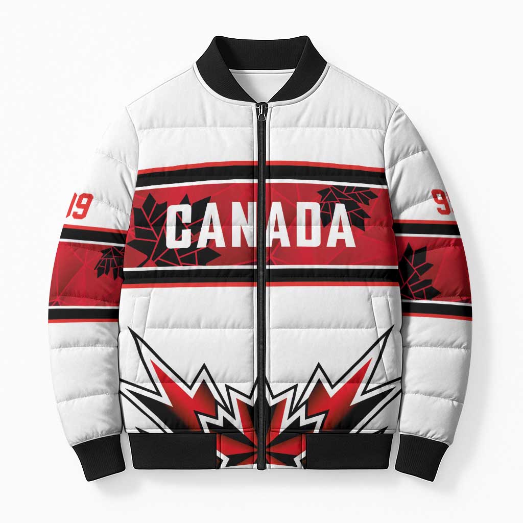 Canada Ice Hockey Custom Bomber Puffer Jacket Maple Leaves Sporty Geometric Style