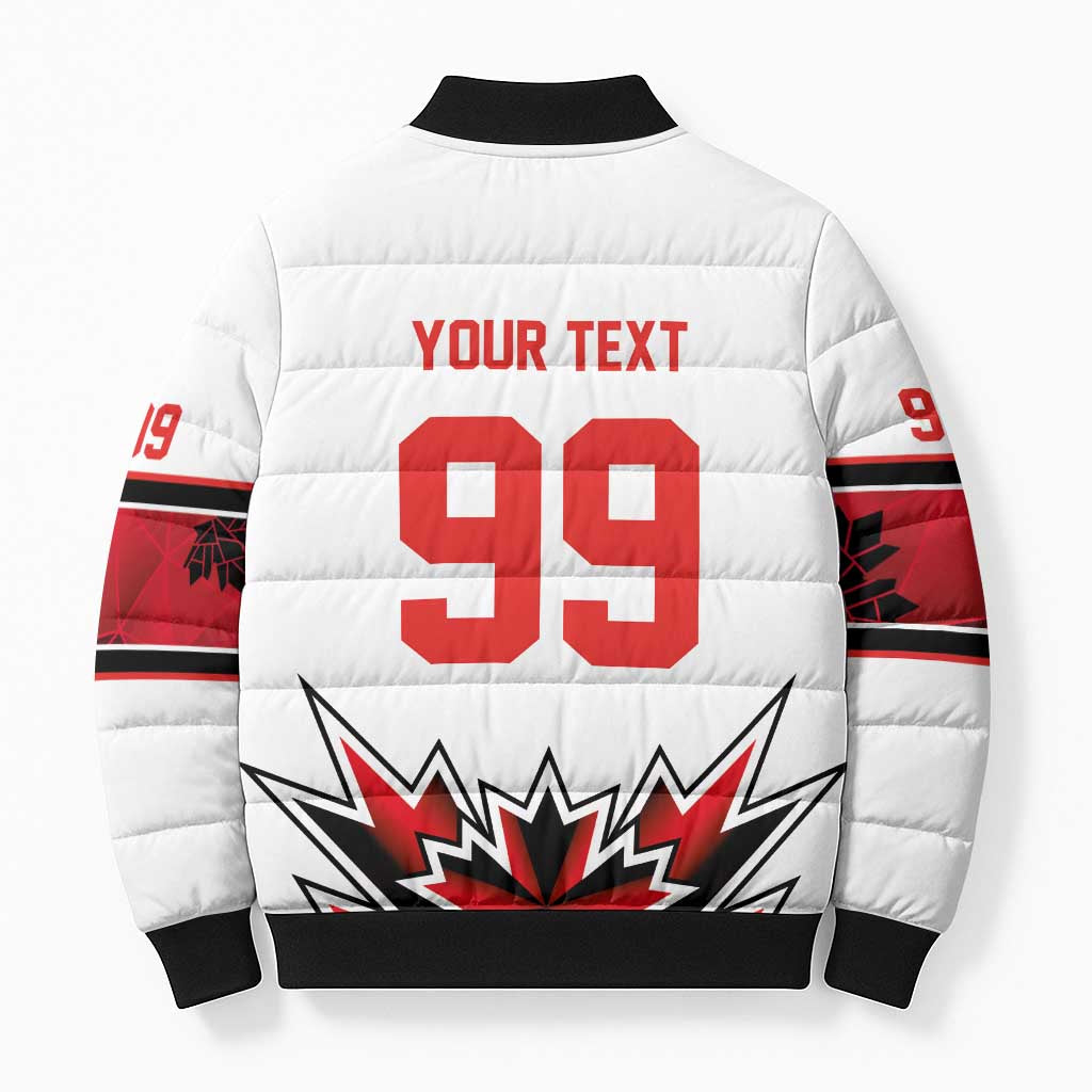 Canada Ice Hockey Custom Bomber Puffer Jacket Maple Leaves Sporty Geometric Style
