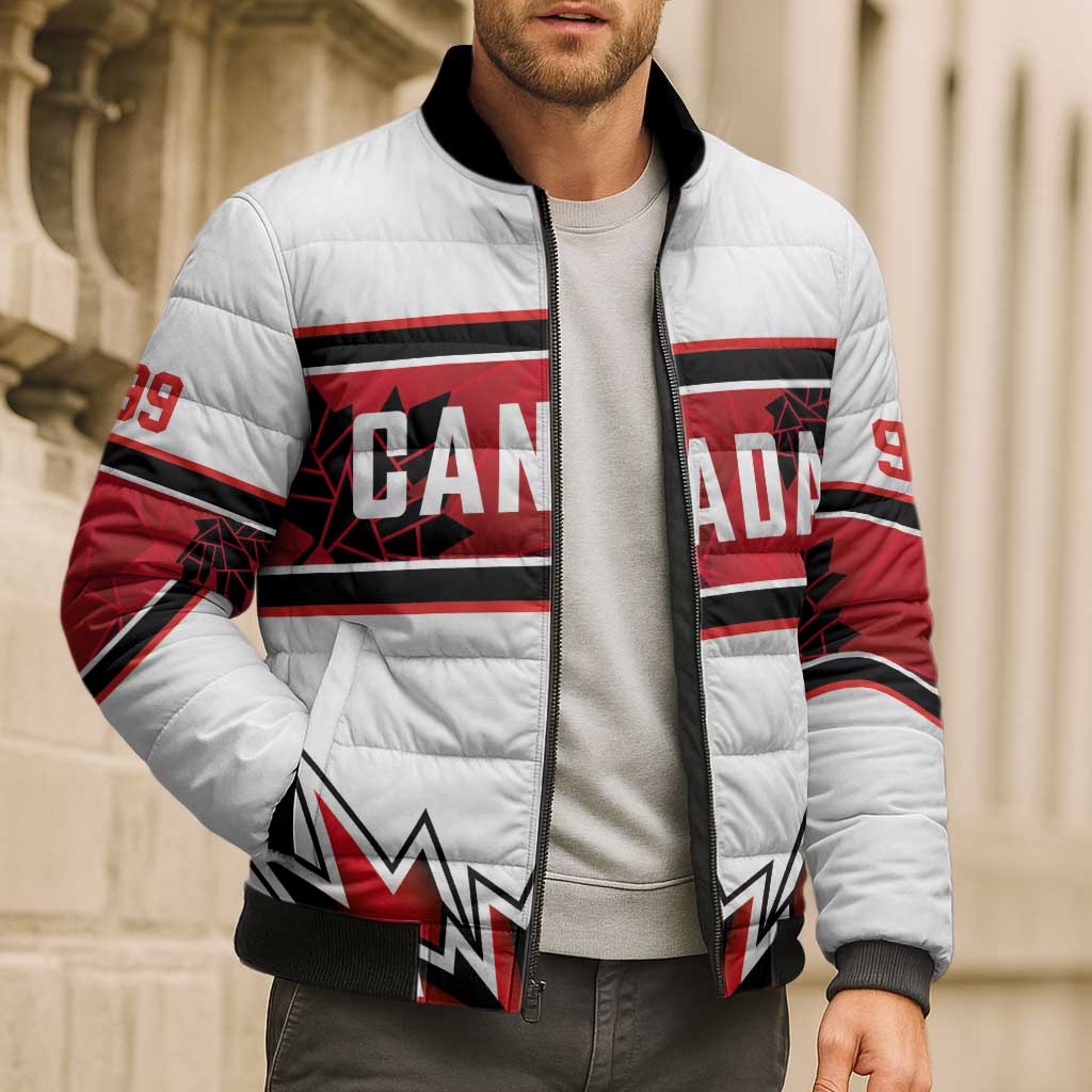 Canada Ice Hockey Custom Bomber Puffer Jacket Maple Leaves Sporty Geometric Style