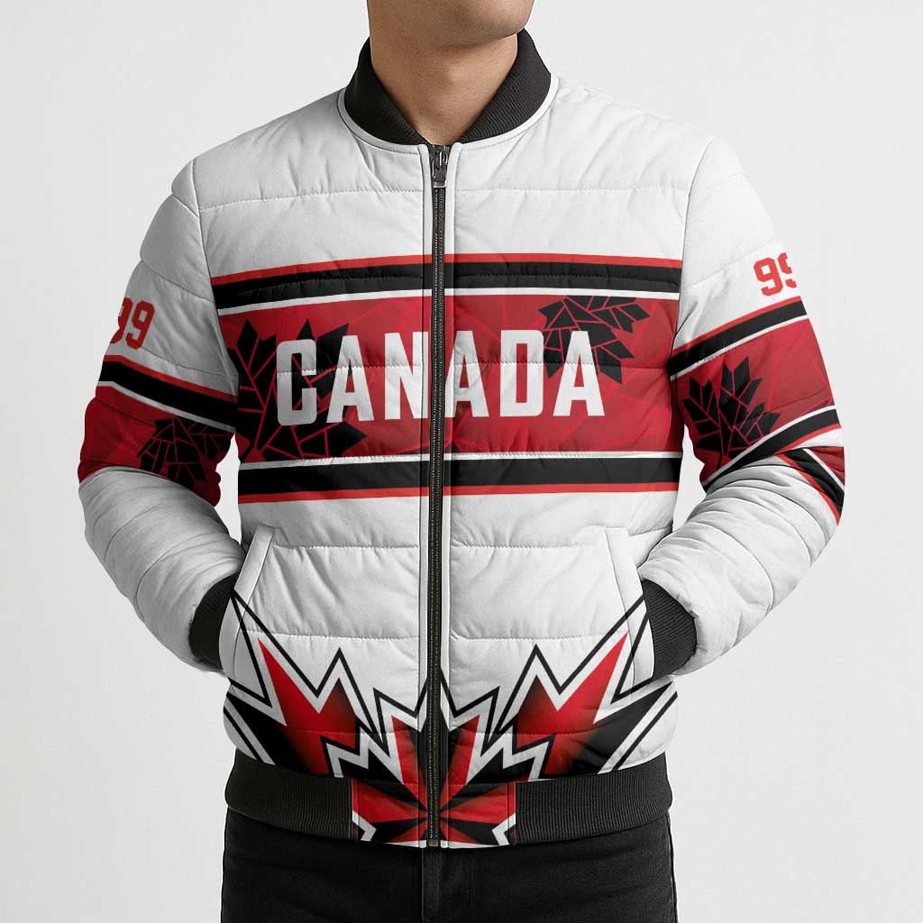 Canada Ice Hockey Custom Bomber Puffer Jacket Maple Leaves Sporty Geometric Style