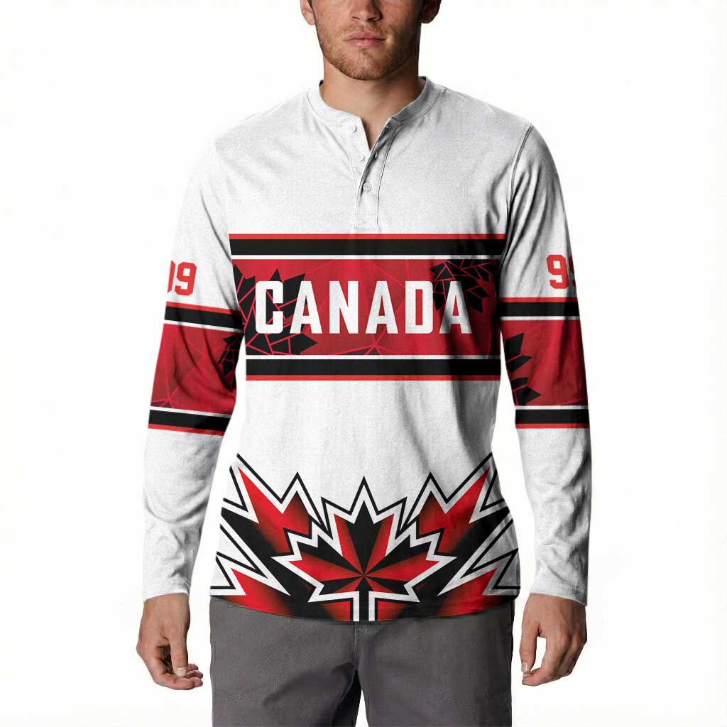Canada Ice Hockey Custom Button Sweatshirt Maple Leaves Sporty Geometric Style