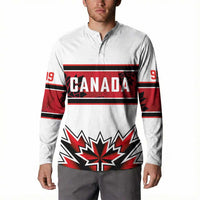 Canada Ice Hockey Custom Button Sweatshirt Maple Leaves Sporty Geometric Style