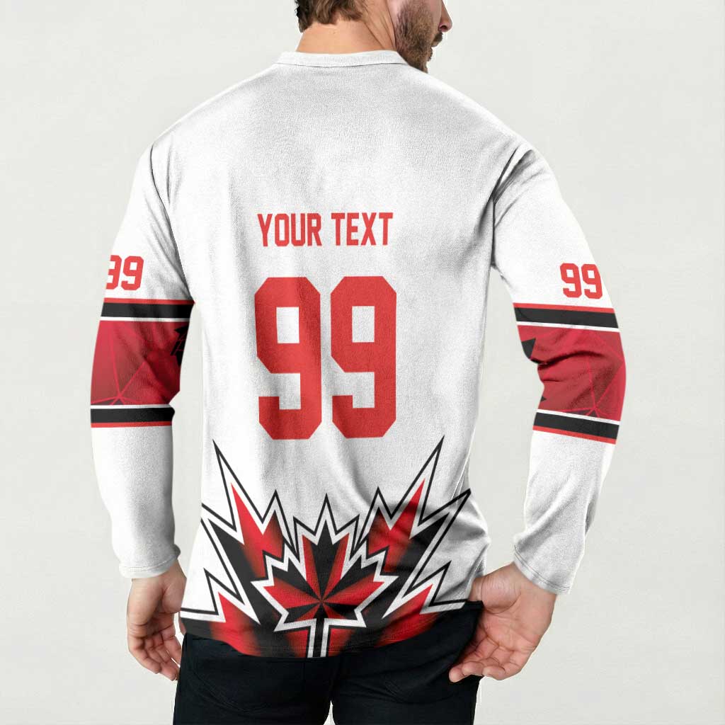 Canada Ice Hockey Custom Button Sweatshirt Maple Leaves Sporty Geometric Style