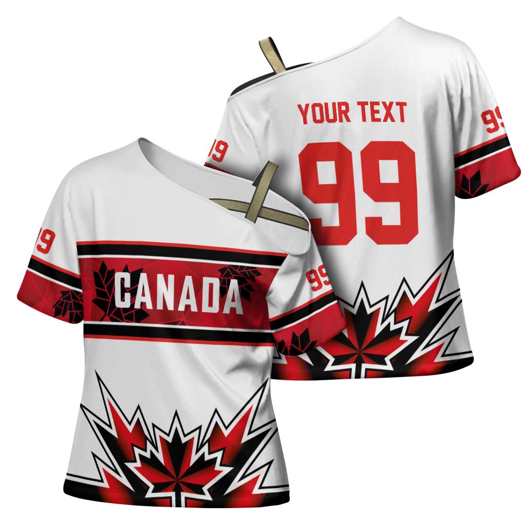 Canada Ice Hockey Custom Cross Shoulder Shirt Maple Leaves Sporty Geometric Style