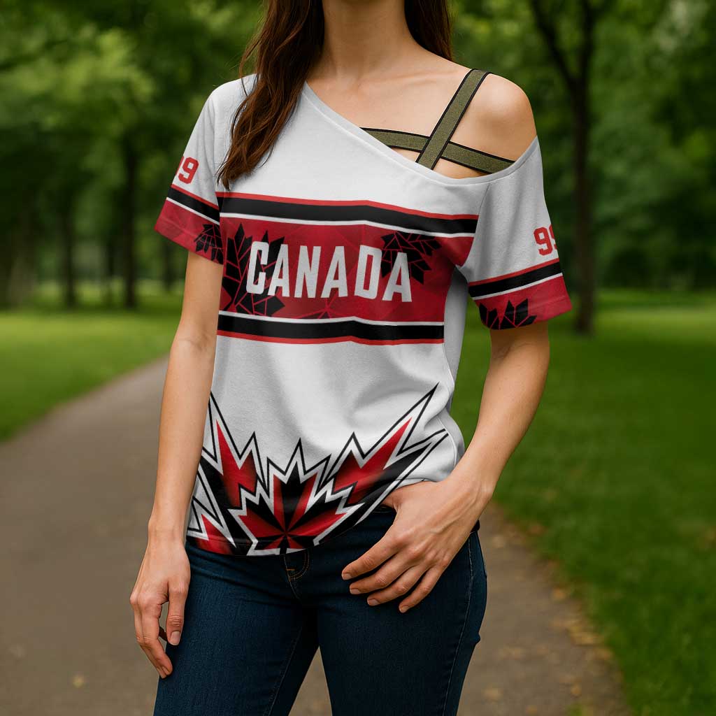 Canada Ice Hockey Custom Cross Shoulder Shirt Maple Leaves Sporty Geometric Style
