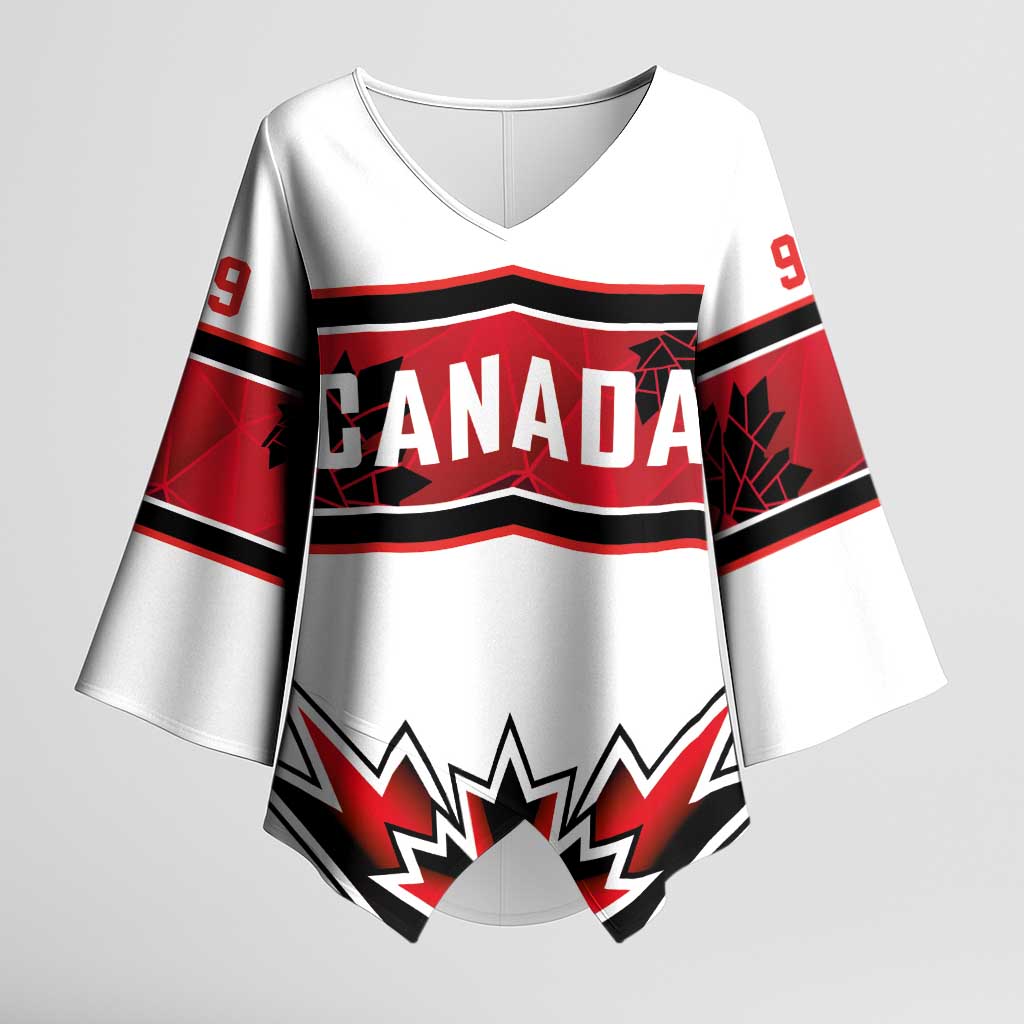 Canada Ice Hockey Custom Kimono Sleeve Blouse Maple Leaves Sporty Geometric Style