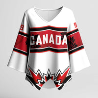 Canada Ice Hockey Custom Kimono Sleeve Blouse Maple Leaves Sporty Geometric Style