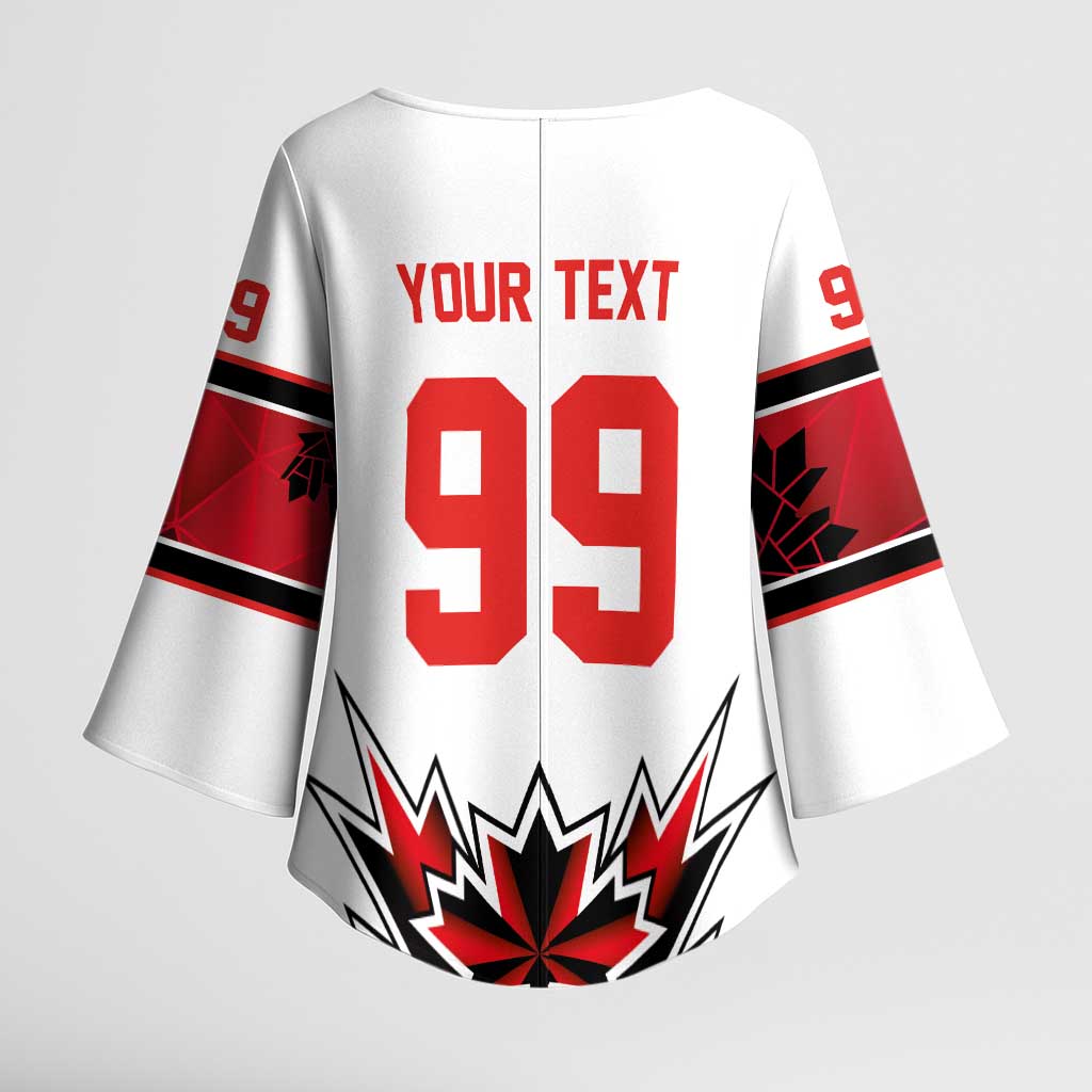Canada Ice Hockey Custom Kimono Sleeve Blouse Maple Leaves Sporty Geometric Style
