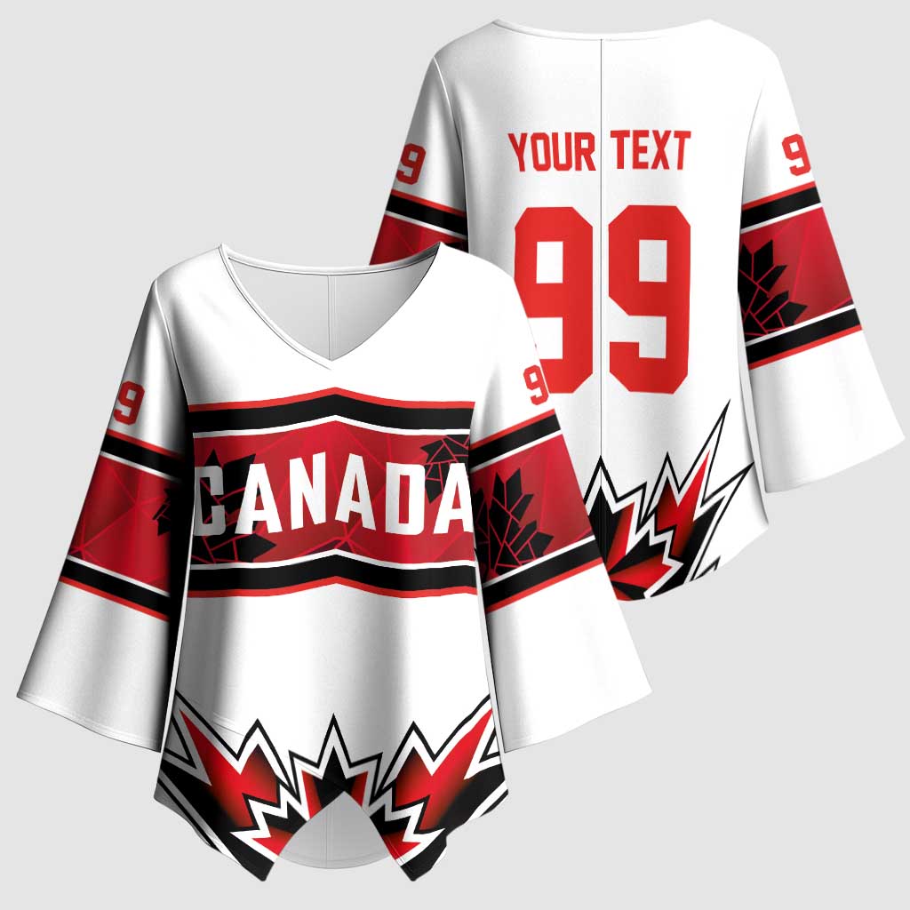 Canada Ice Hockey Custom Kimono Sleeve Blouse Maple Leaves Sporty Geometric Style