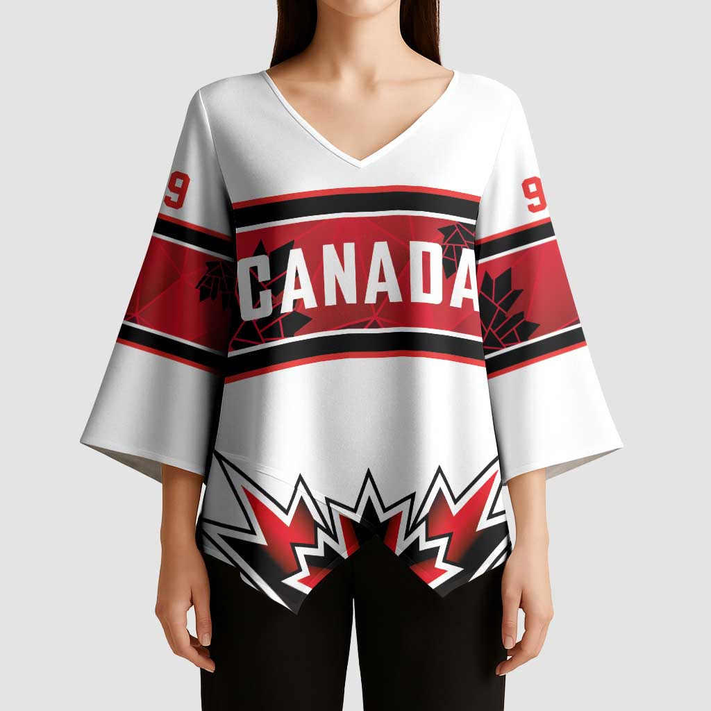 Canada Ice Hockey Custom Kimono Sleeve Blouse Maple Leaves Sporty Geometric Style