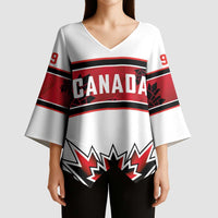 Canada Ice Hockey Custom Kimono Sleeve Blouse Maple Leaves Sporty Geometric Style
