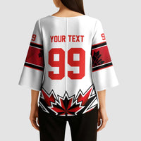 Canada Ice Hockey Custom Kimono Sleeve Blouse Maple Leaves Sporty Geometric Style