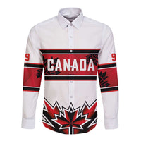 Canada Ice Hockey Custom Long Sleeve Button Shirt Maple Leaves Sporty Geometric Style